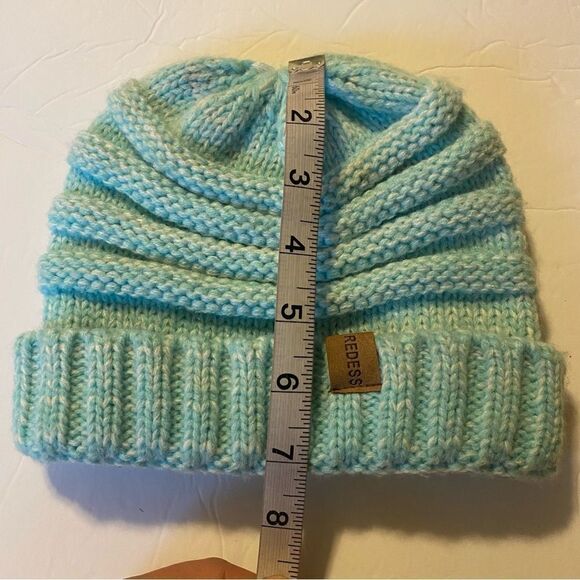 Aqua blue teal Slouchy Cable Knit Beanie Hat for Women teen child girl - Picture 3 of 6